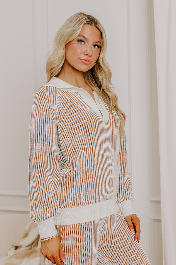Uptown Chic Ribbed Sweater Top in Ivory