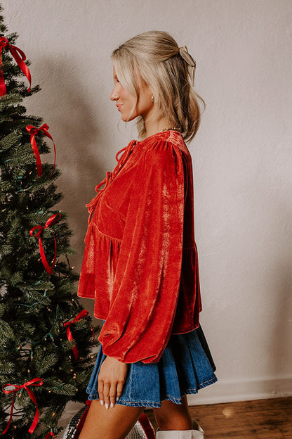 Chic Lifestyle Front Tie Velvet Top in Scarlet