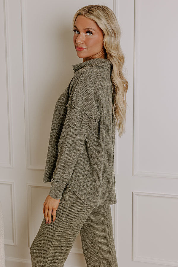 Cozy Haven Vintage Wash Knit Top in Olive