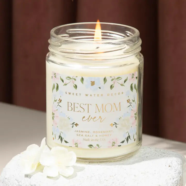Best Mom Ever Floral Candle