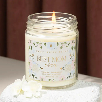 Best Mom Ever Floral Candle