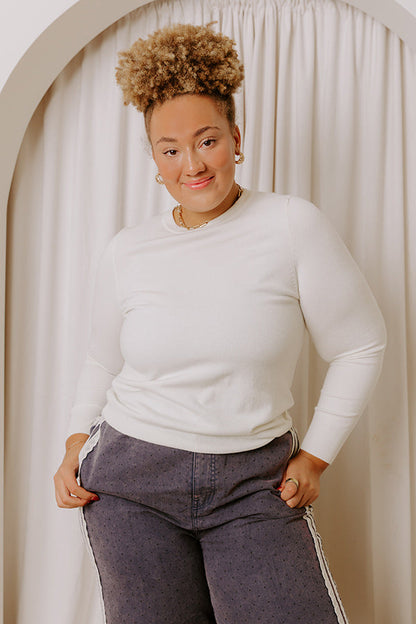 Breezy Chic Knit Sweater Top in Ivory Curves