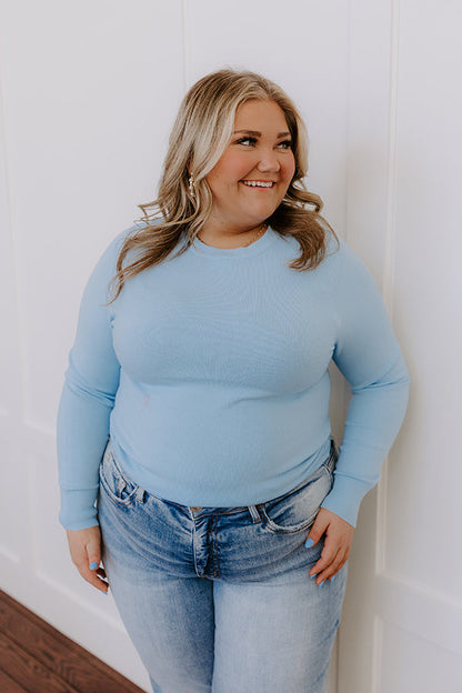 Breezy Chic Knit Sweater Top in Sky Blue Curves