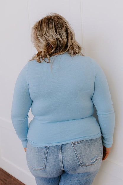 Breezy Chic Knit Sweater Top in Sky Blue Curves