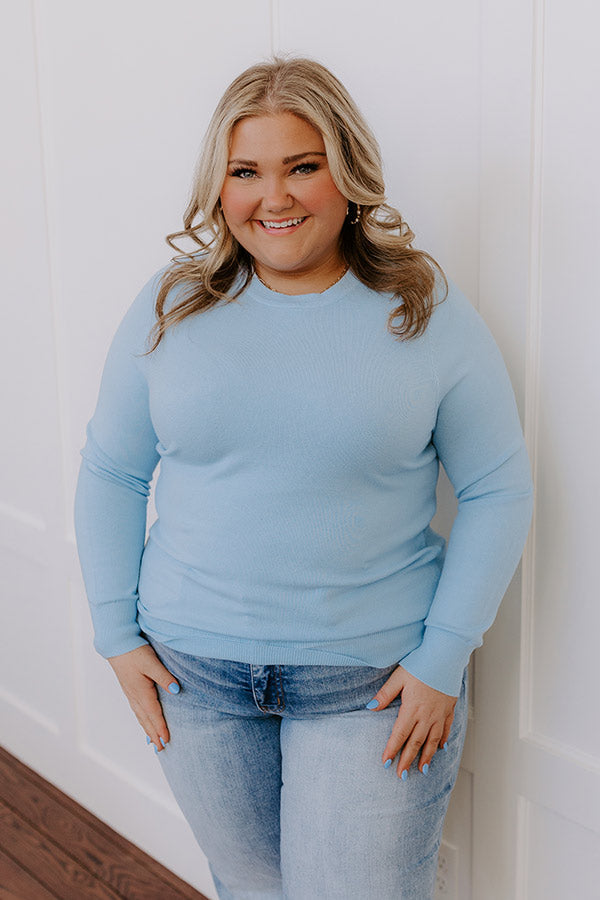 Breezy Chic Knit Sweater Top in Sky Blue Curves