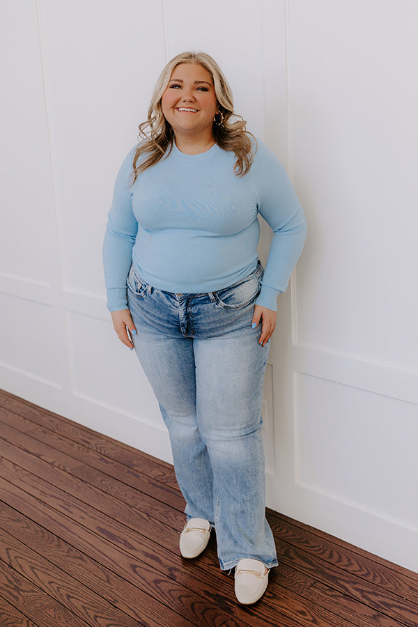 Breezy Chic Knit Sweater Top in Sky Blue Curves