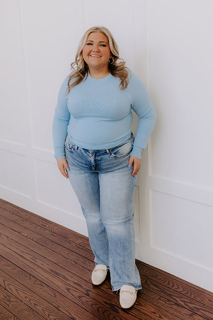 Breezy Chic Knit Sweater Top in Sky Blue Curves