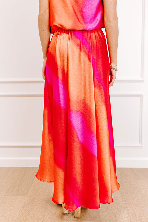 Moonlit Lagoon High Waist Satin Midi Skirt in Red