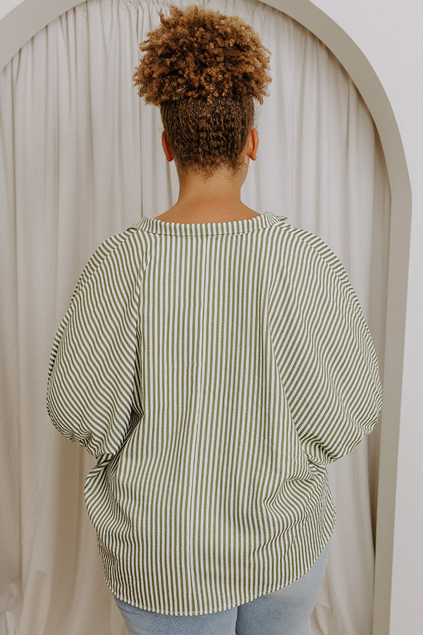Country Club Gathering Stripe Top in Olive Curves