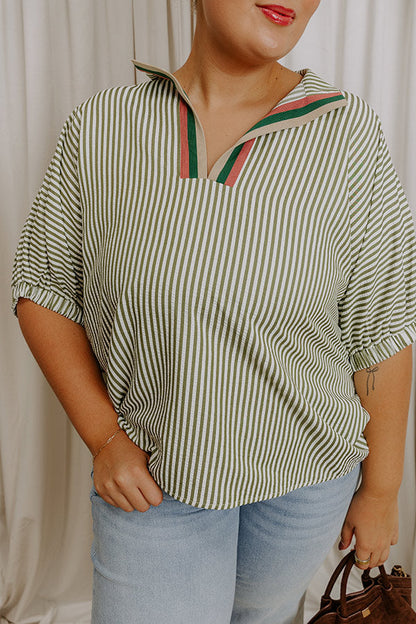 Country Club Gathering Stripe Top in Olive Curves
