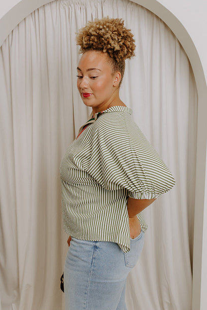 Country Club Gathering Stripe Top in Olive Curves