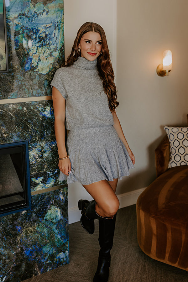 The Vineyard Affair High Waist Knit Mini Skirt in Grey
