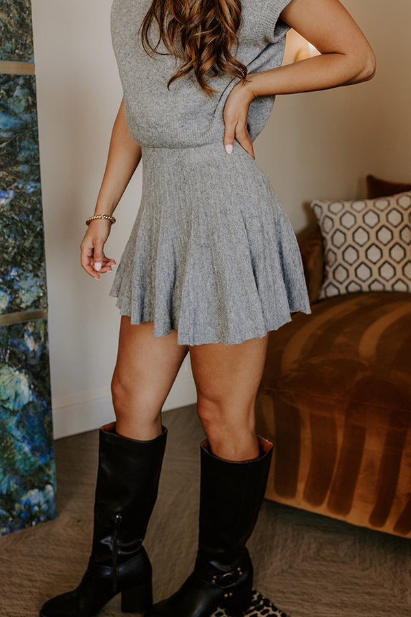 The Vineyard Affair High Waist Knit Mini Skirt in Grey