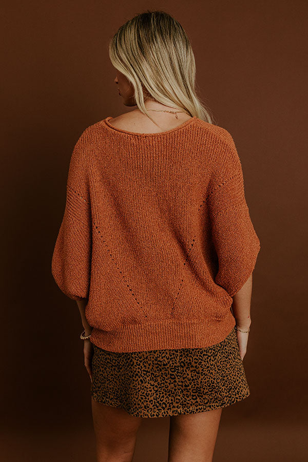 Pumpkin Spice Sippin Knit Top in Rust