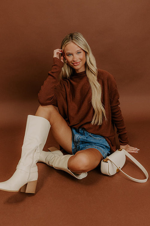 Simply Cozy Knit Sweater Top in Chocolate