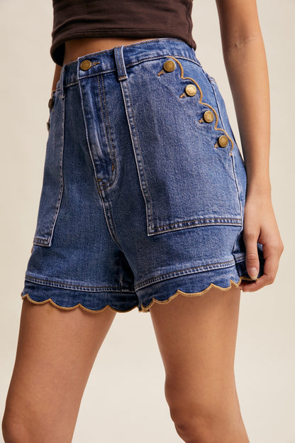 Scallop Button-side Denim Short Set