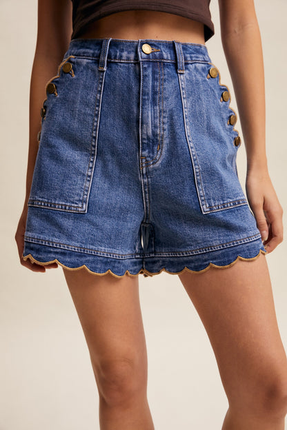 Scallop Button-side Denim Short Set