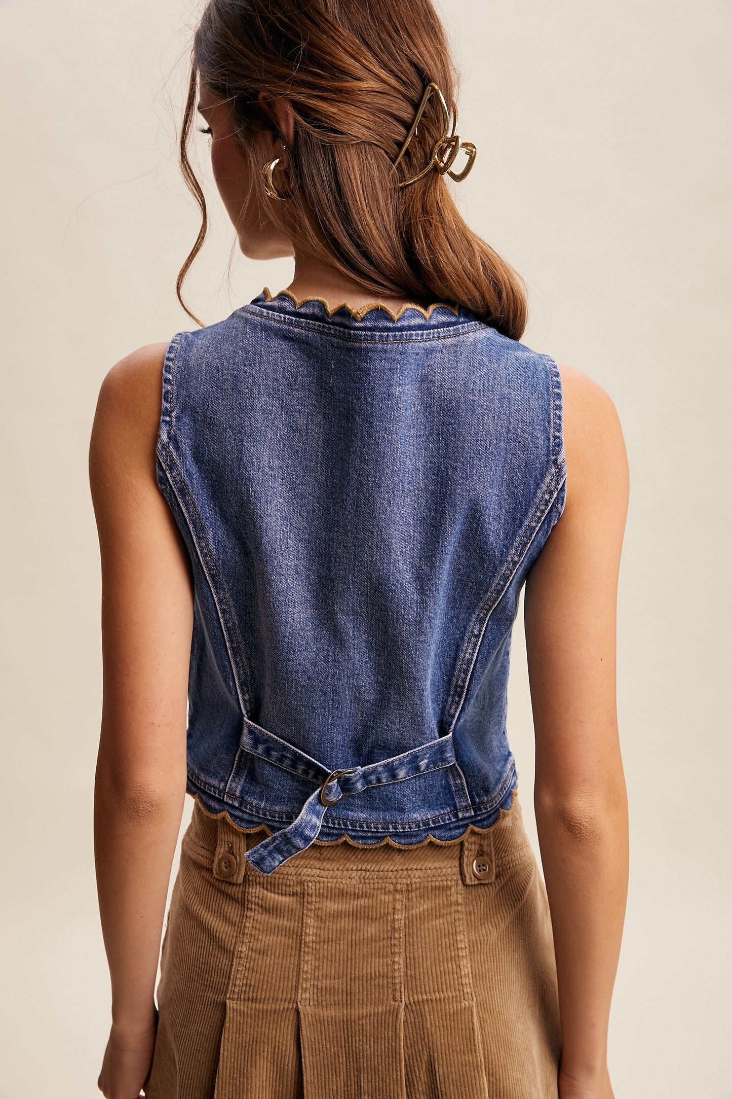 Scallop Button-side Denim Short Set