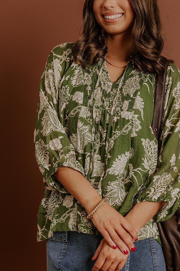 Simply Charming Floral Top in Olive