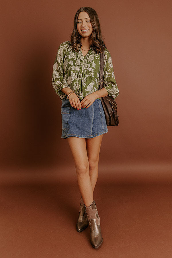 Simply Charming Floral Top in Olive