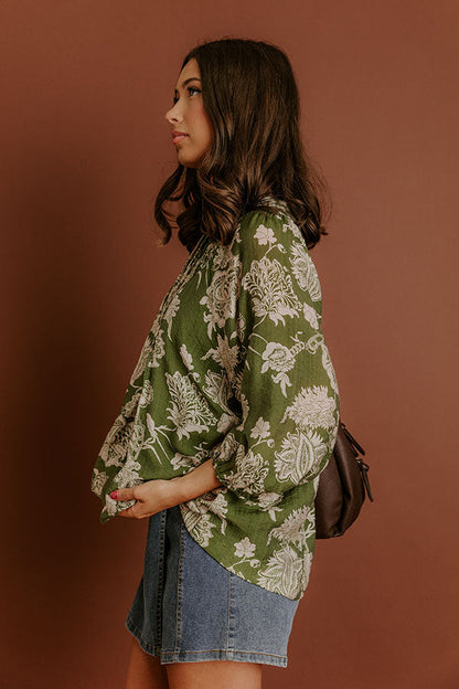 Simply Charming Floral Top in Olive