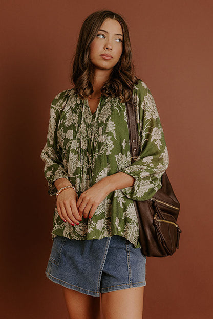Simply Charming Floral Top in Olive