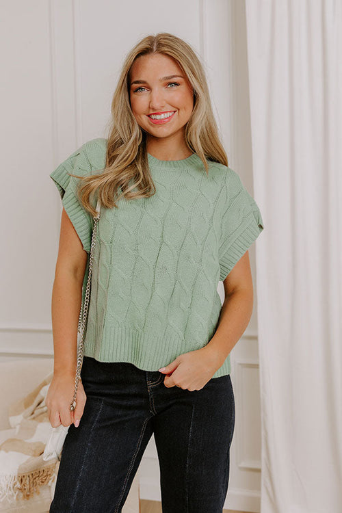 Uptown Ease Cable Knit Sweater Top in Pear