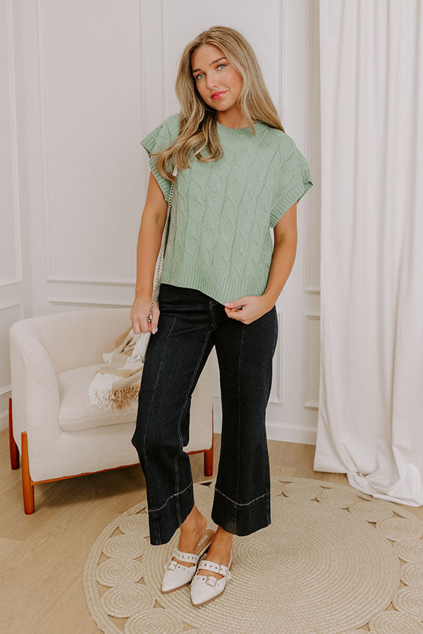 Uptown Ease Cable Knit Sweater Top in Pear