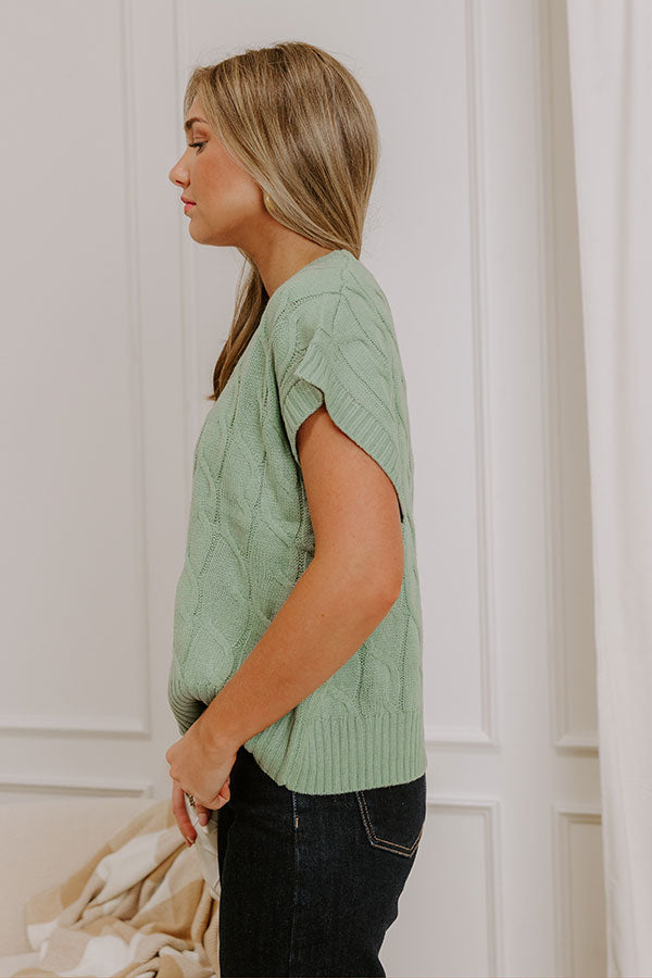 Uptown Ease Cable Knit Sweater Top in Pear