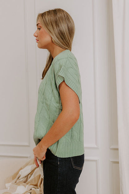 Uptown Ease Cable Knit Sweater Top in Pear