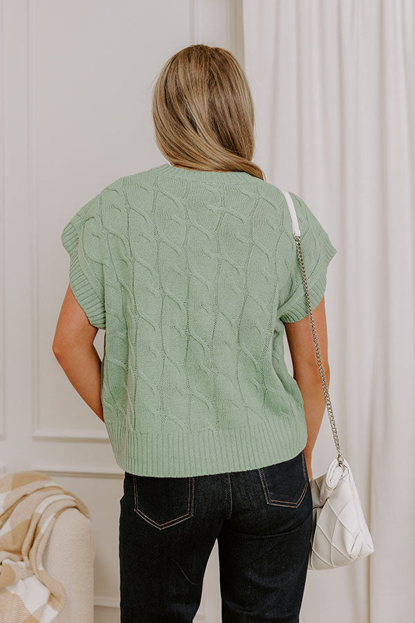 Uptown Ease Cable Knit Sweater Top in Pear