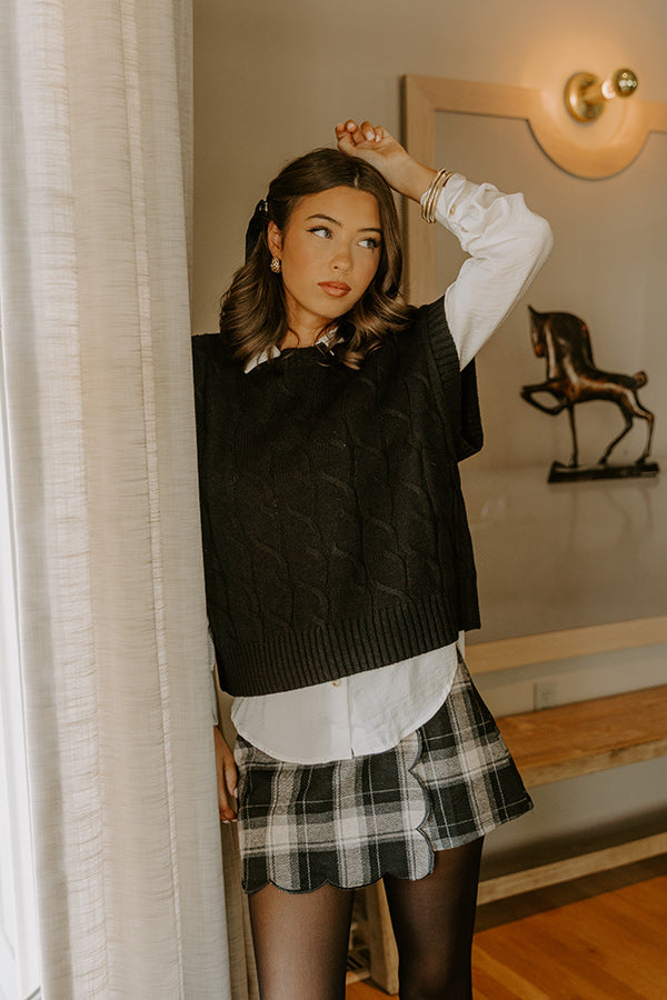 Uptown Ease Cable Knit Sweater Top in Black