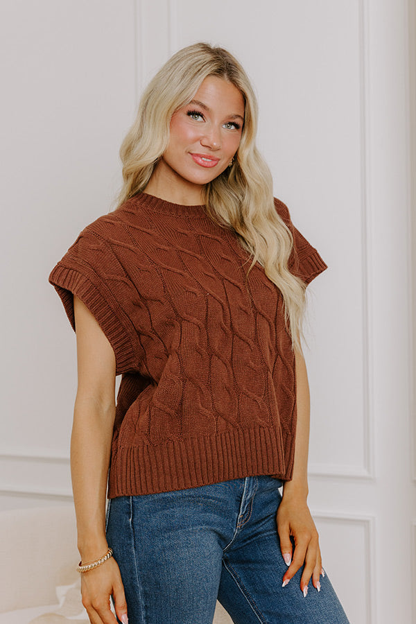 Uptown Ease Cable Knit Sweater Top in Chocolate