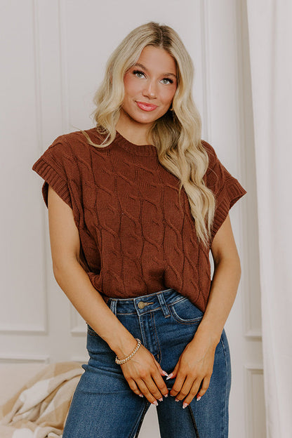 Uptown Ease Cable Knit Sweater Top in Chocolate