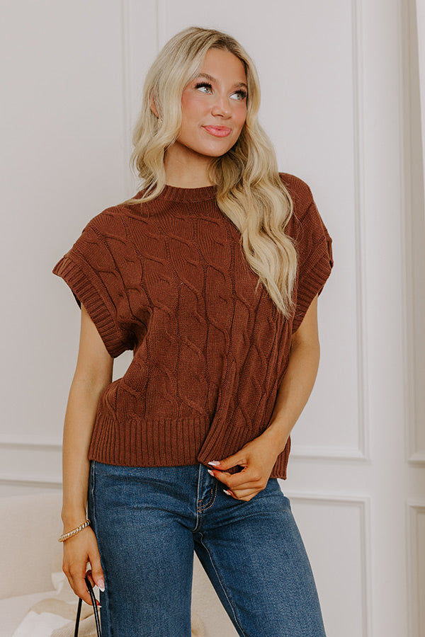 Uptown Ease Cable Knit Sweater Top in Chocolate