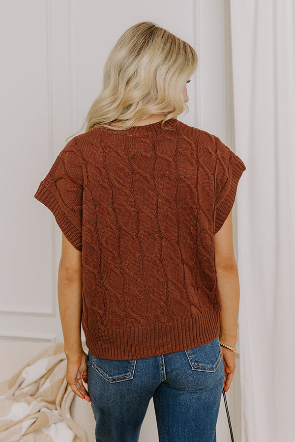 Uptown Ease Cable Knit Sweater Top in Chocolate