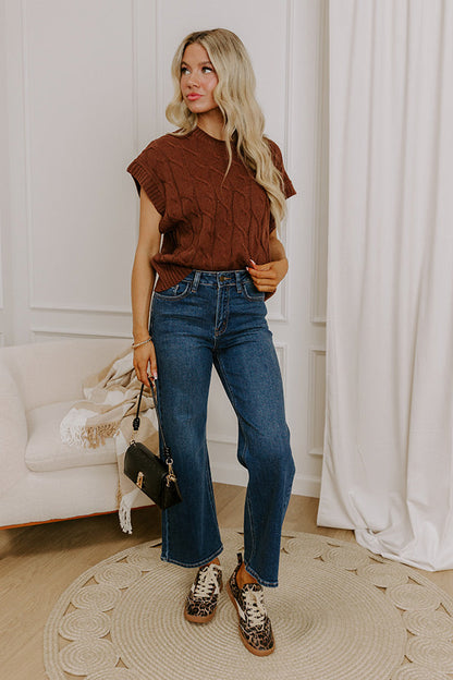 Uptown Ease Cable Knit Sweater Top in Chocolate