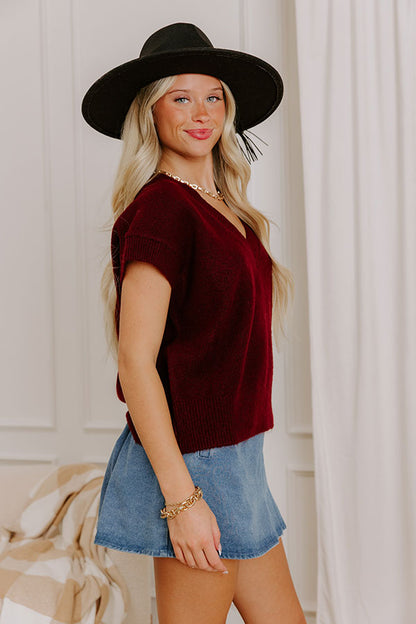Hayride Cutie Knit Sweater Top in Maroon