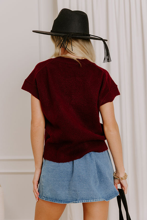 Hayride Cutie Knit Sweater Top in Maroon