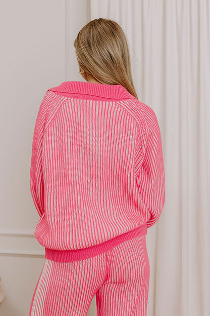Uptown Chic Ribbed Sweater Top in Pink