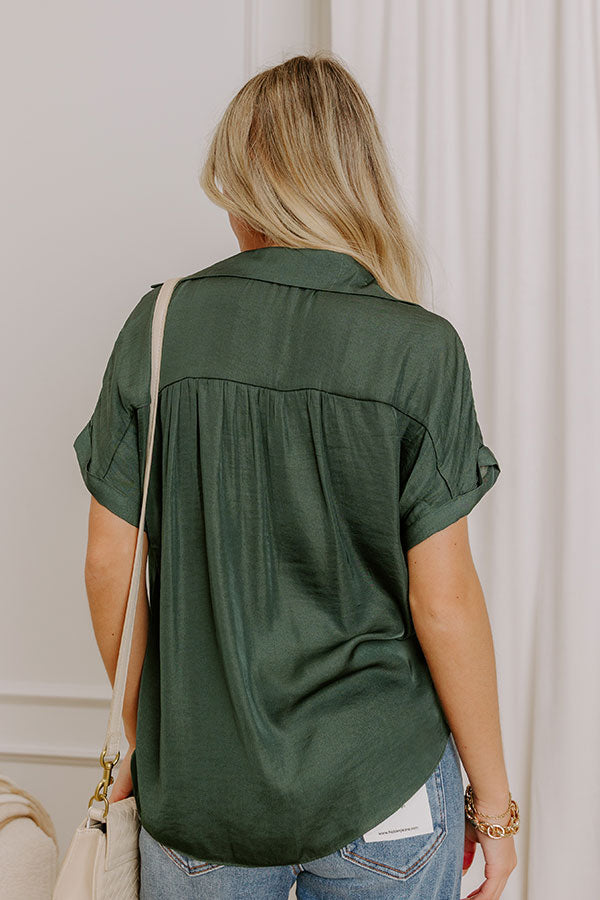 Mimosa Please Satin Button Up Top in Deep Forest
