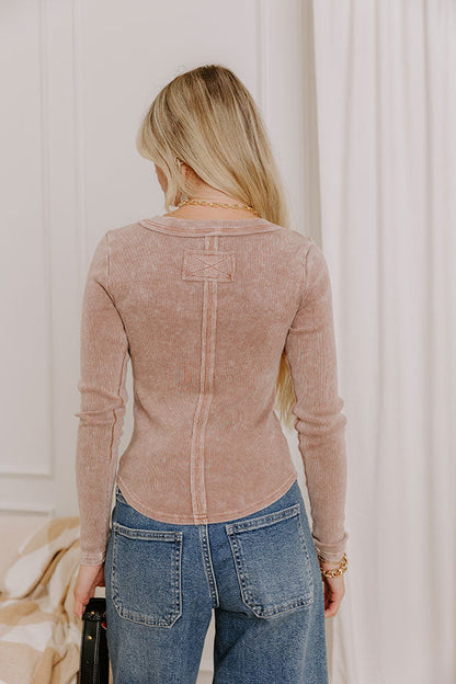 Cool Mornings Vintage Wash Henley Top in Chocolate