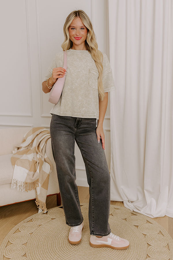 Daily Comfort Vintage Wash Ribbed Tee in Beige