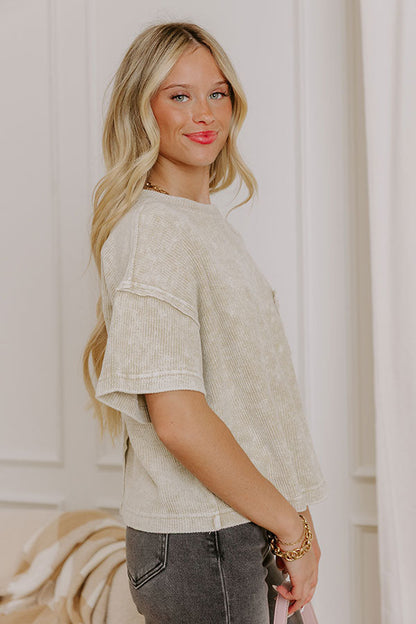 Daily Comfort Vintage Wash Ribbed Tee in Beige