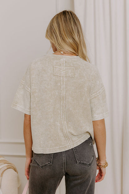 Daily Comfort Vintage Wash Ribbed Tee in Beige
