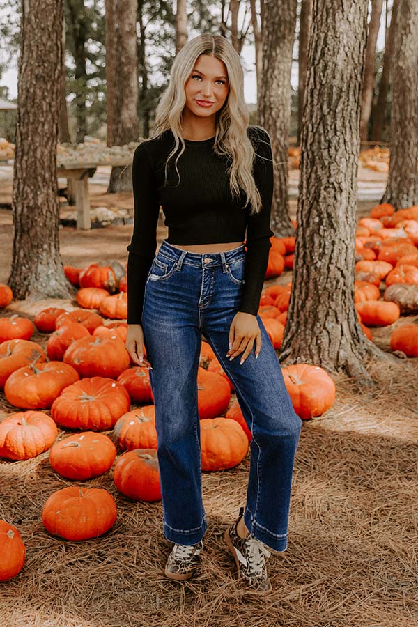 Basic Instincts Long Sleeve Ribbed Crop Tee in Black