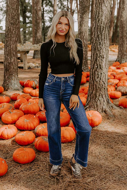 Basic Instincts Long Sleeve Ribbed Crop Tee in Black