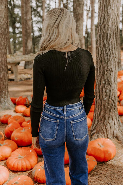 Basic Instincts Long Sleeve Ribbed Crop Tee in Black