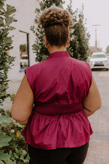 Chic Ensemble Peplum Top in Wine Curves