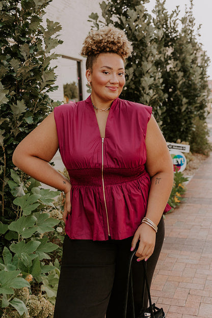 Chic Ensemble Peplum Top in Wine Curves